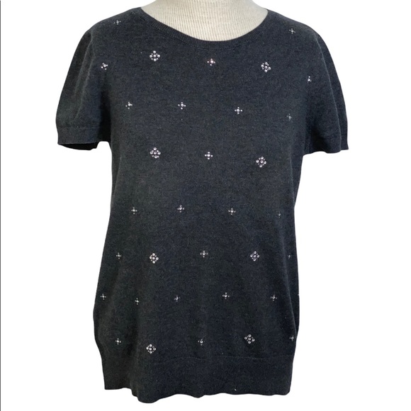 Loft Gray Cap Sleeve Sweater Rhinestones M - Picture 4 of 7